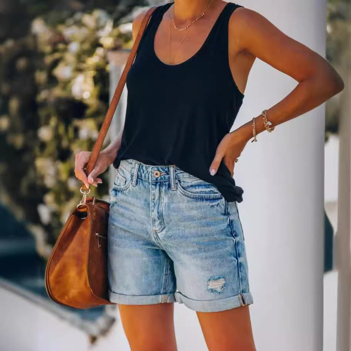 Dame denim shorts med moderne og afslappet snit Skovae