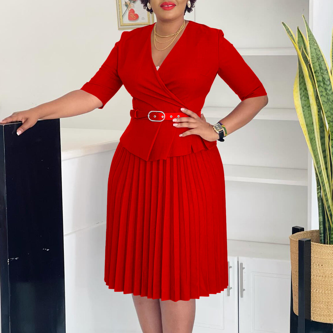 Dame Plisseret Kjole med elegant peplum Form og aftagelig Belte Stilla