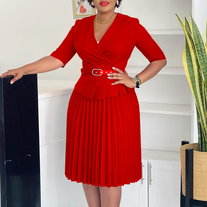 Dame Plisseret Kjole med elegant peplum Form og aftagelig Belte Stilla