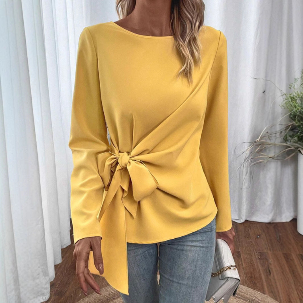 Dame elegant top med asymmetrisk knude-design og lange ærmer Stilla