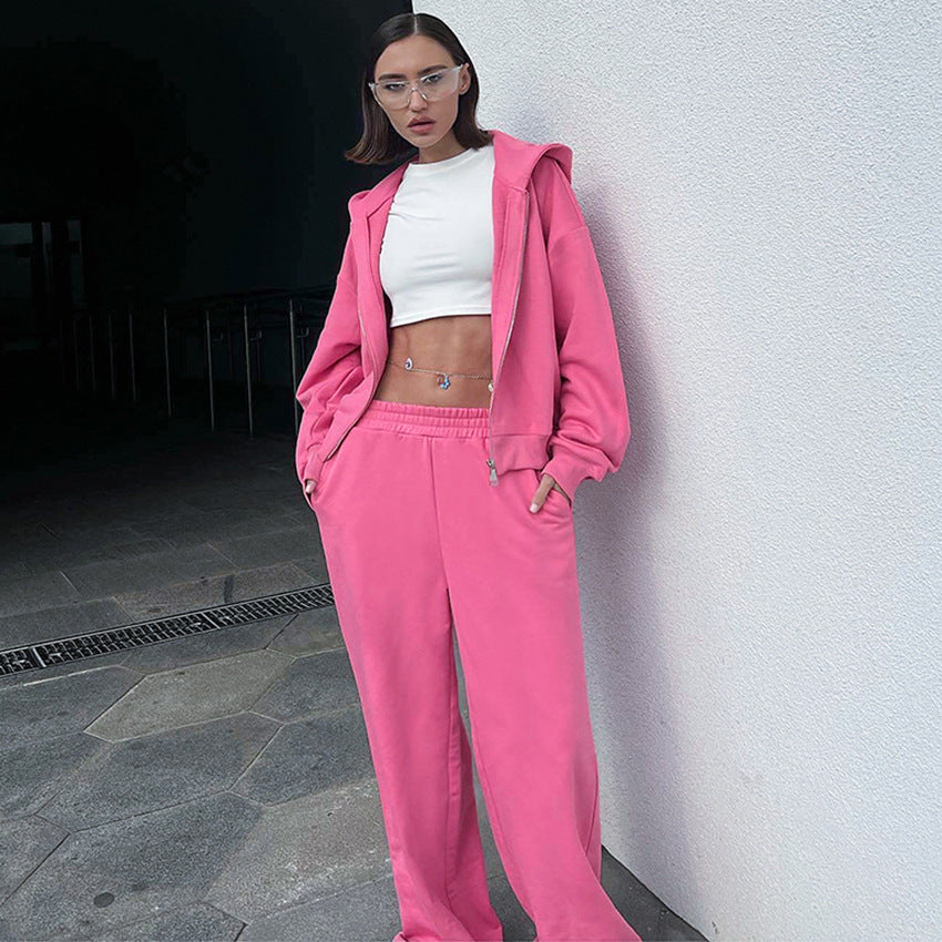 Dame afslappet oversized sweatshirt-sæt med trendy cropped top og åndbare joggingbukser Stilla