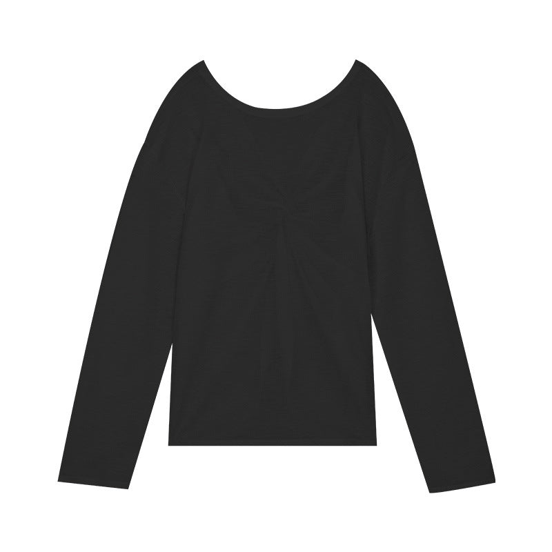 Dame langærmet oversized T-shirt med elegant rund halsudskæring og fint struktureret overflade Stilla