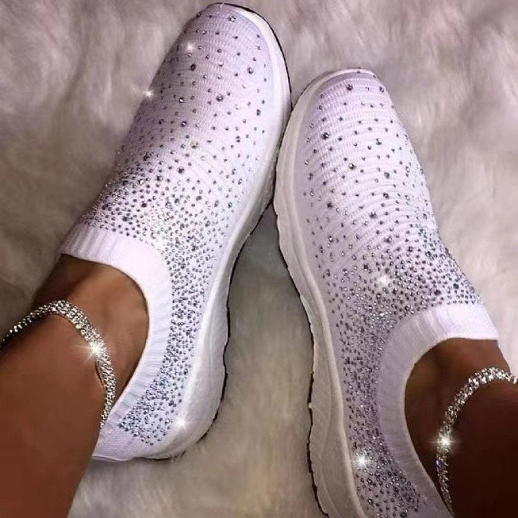 Dame Glitrende Slip-On Sneakers med åndbart strikoverflade og skridsikker sål Stilla