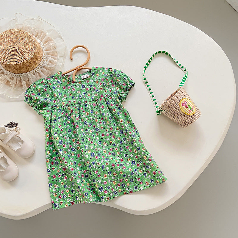 Pige Floral Print Korte Ærmer Kjole Stilla