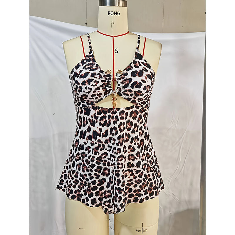 Damer one-piece badedragt med moderigtigt dyreprint og legesygt cut-out