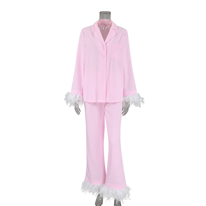 Damer Pyjamasæt med elegante plysdetaljer og fine ternet mønstre Stilla