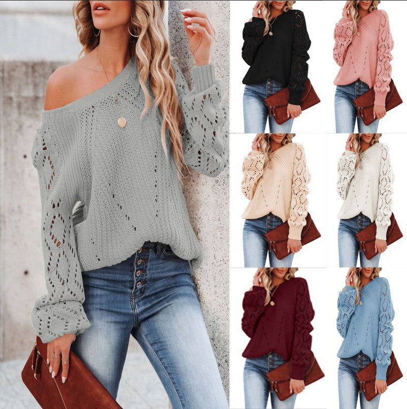 Damer grovstrikket pullover med dyb V-hals Stilla