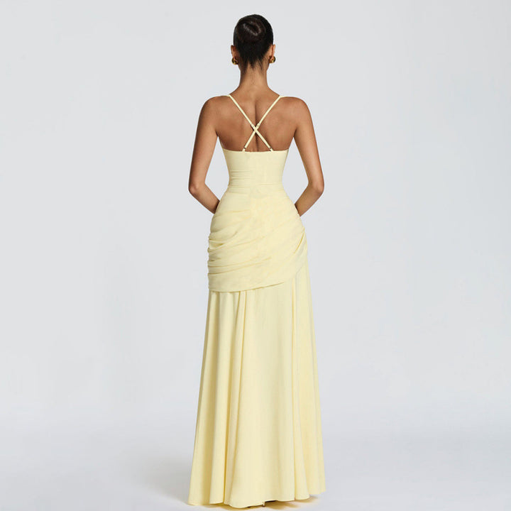 Dame Elegant Maxikjole med raffineret drapering og smalle spaghetti-stropper Skovae