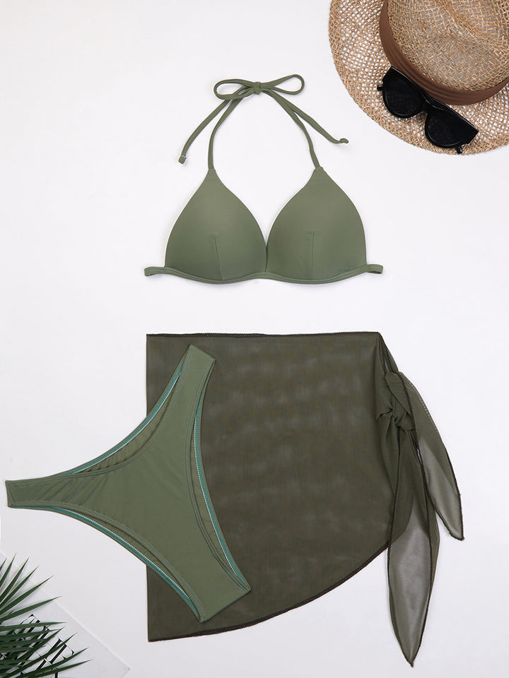 Dame justerbar trekant-bikini med gennemsigtig indpakningsnederdel Stilla