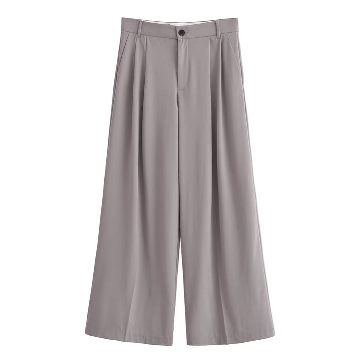 Dame elegante vide bukser med høj talje og plissering Skovae