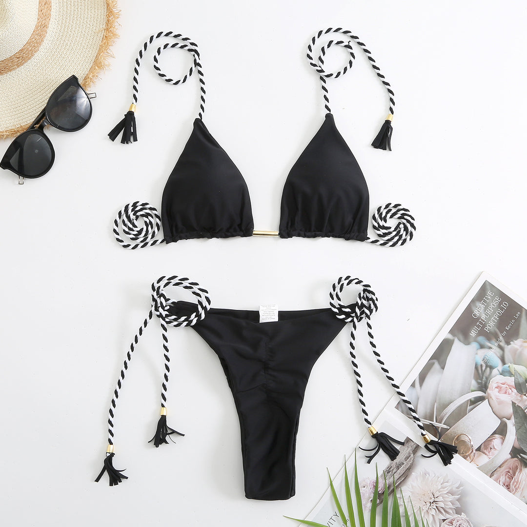 Dame triangel-bikini med trendy kvaster og justerbare bånd Stilla