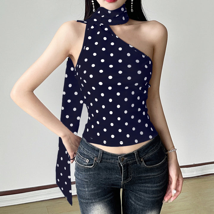 Damen asymmetrisches Oberteil mit Rüschendetails und Polka-Dot-Muster Skovae