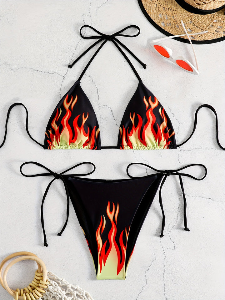 Dame Triangel-bikini med brændende motiv Skovae