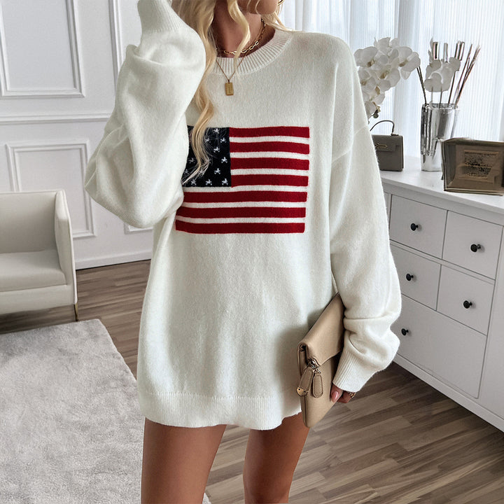 Dame sweatshirt med afslappet snit og US-flagmotiv Stilla