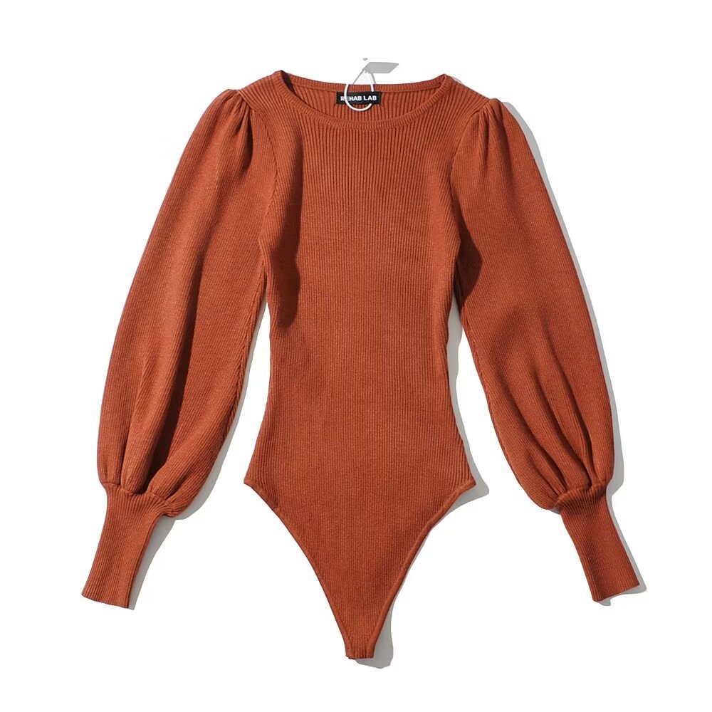Dame Langærmet Bodysuit med rynker og ribbet design Stilla