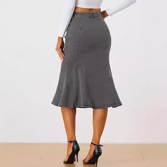 Dame jeans nederdel i feminin A-linje snit med afslappet flair Stilla
