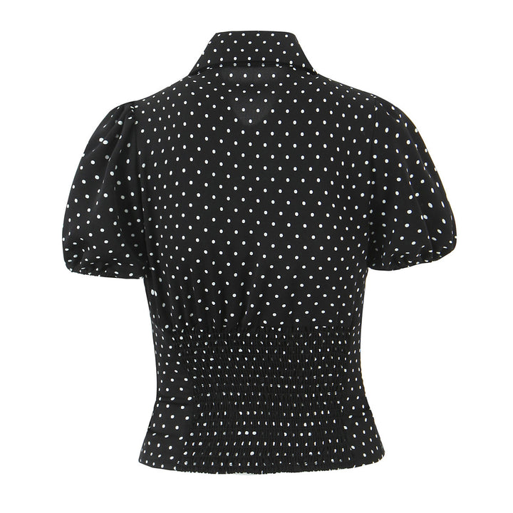 Dame Polka-Dot Bluse med puffærmer og elegant krave Stilla