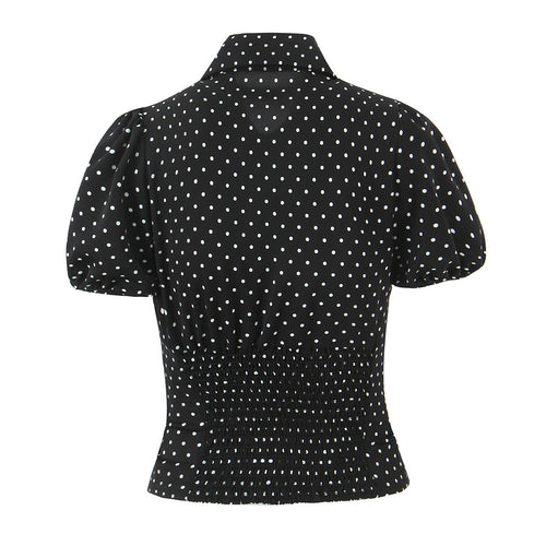 Dame Polka-Dot Bluse med puffærmer og elegant krave Stilla