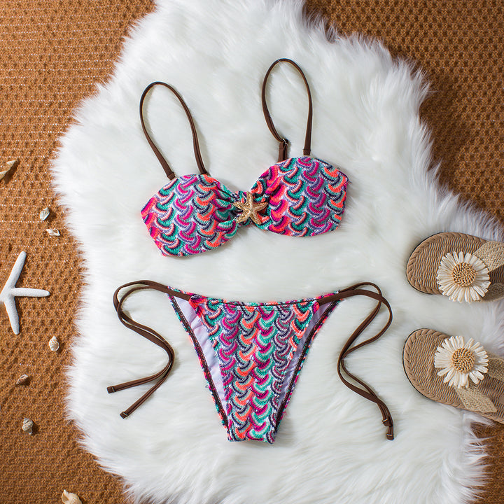 Dame Bandeau-Bikini med glamorøst muslingemønster Skovae