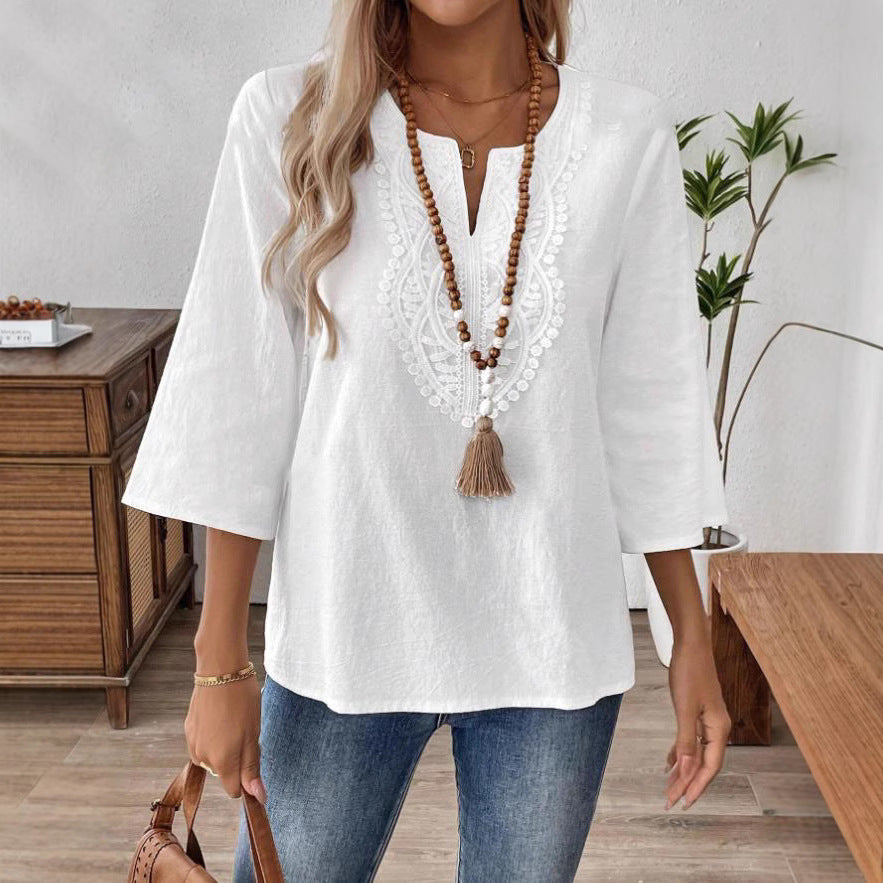 Dame afslappet bluse med detaljeret broderi Stilla