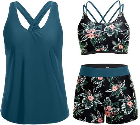 Dame Sporty Tankini-set med blomstret top og shorts Skovae