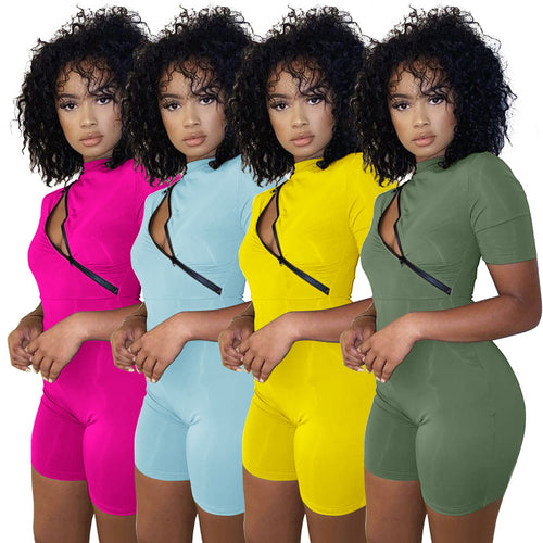 Dame sporty jumpsuit med lynlås og korte ærmer Stilla