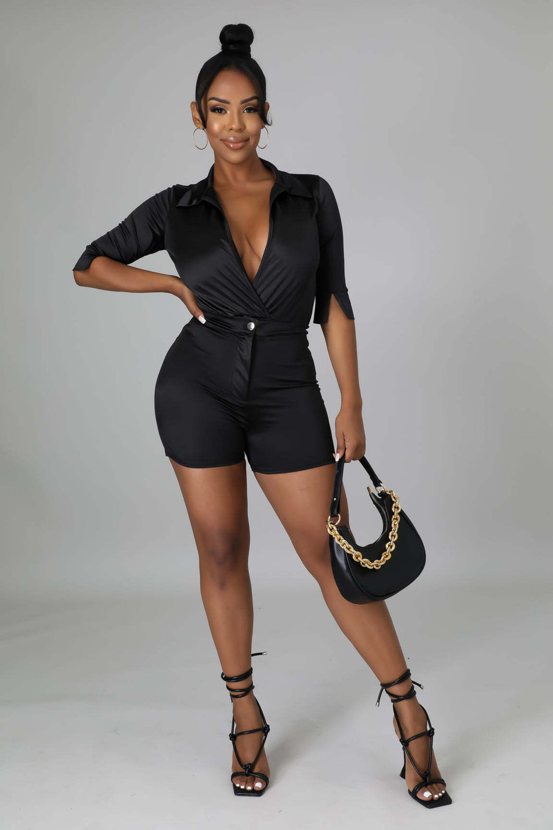 Dame Satin Langærmet Playsuit Stilla