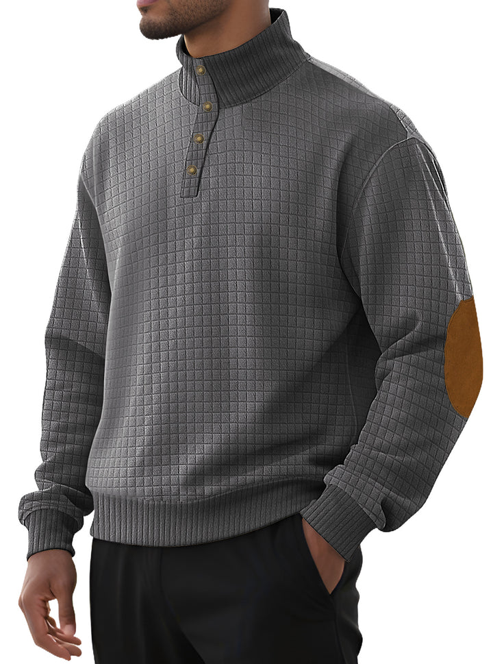 Herrer nan rutet quiltet sweatshirt med henley-lukning høj krave og velour albue-patch Skovae