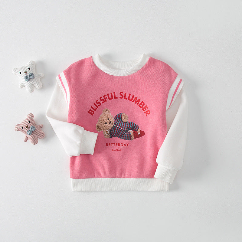Pige sweatshirt med grafisk tryk og sødt bjørne design Stilla