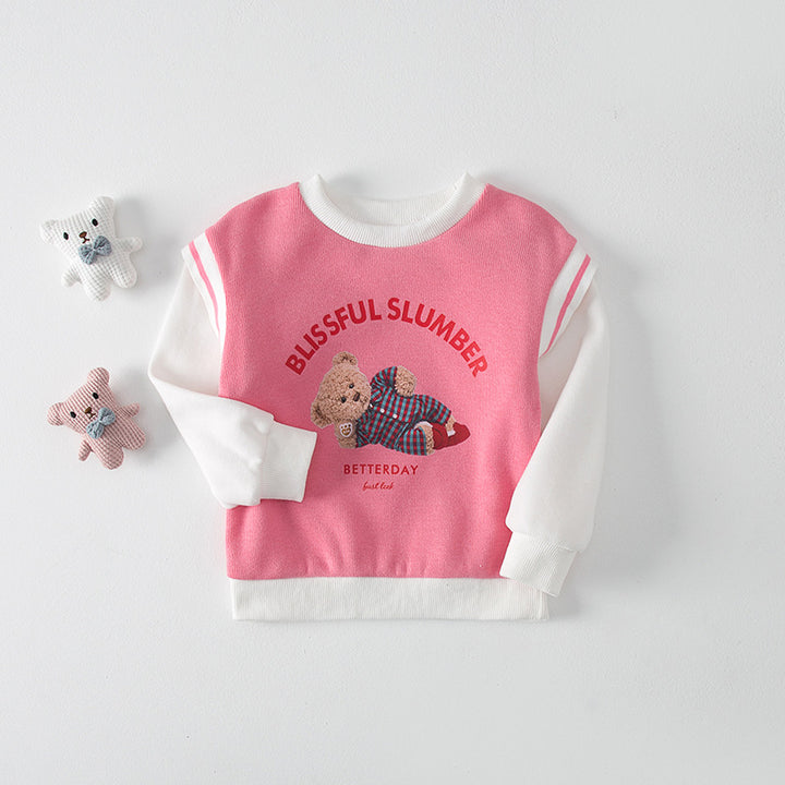 Pige sweatshirt med grafisk tryk og sødt bjørne design Stilla