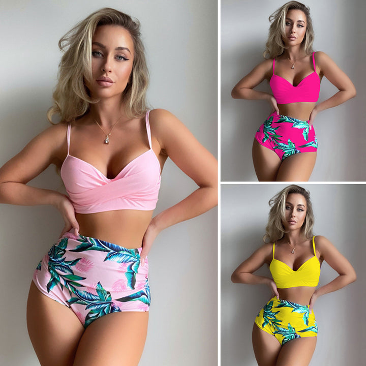 Dame højtaljet bikini med kreativt indpakningsdesign Skovae