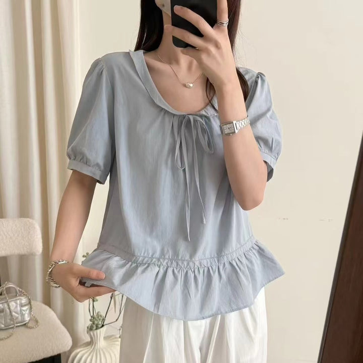 Femme Rynket kant Bindekravebluse Stilla