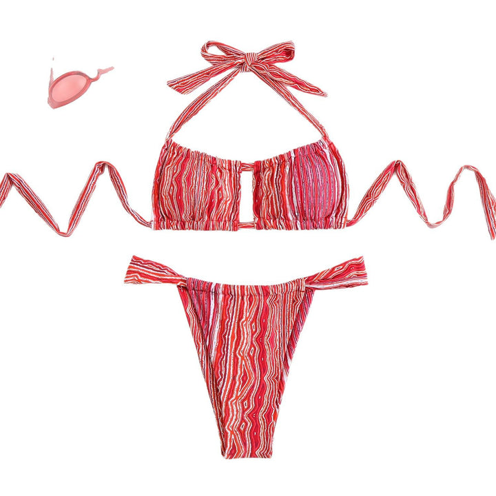 Dame bikini-sæt med legende bånd-design og farverigt mønster Stilla