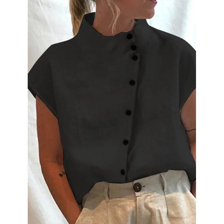 Dame mode kortærmet bluse med ståkrave Stilla