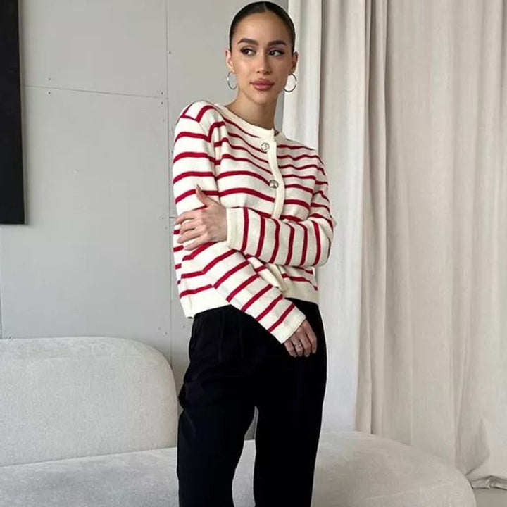 Femme Ge cropped stribet cardigan med knaplukning Stilla