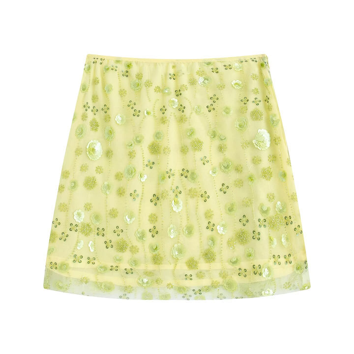 Dame mini skirt med glitrende palietter og blomstret design Skovae
