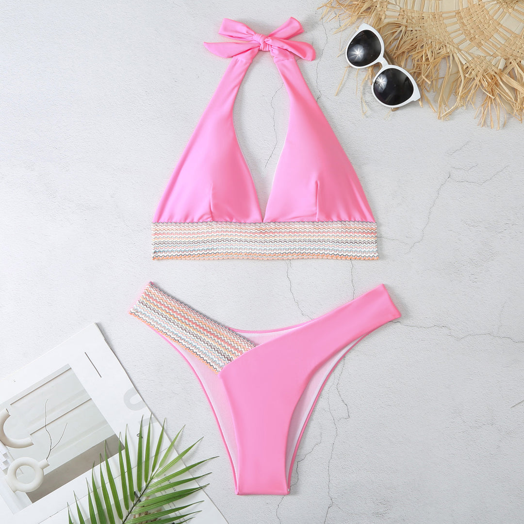 Dame triangel-bikini med justerbar halterneck-design og sidelange cut-outs Stilla