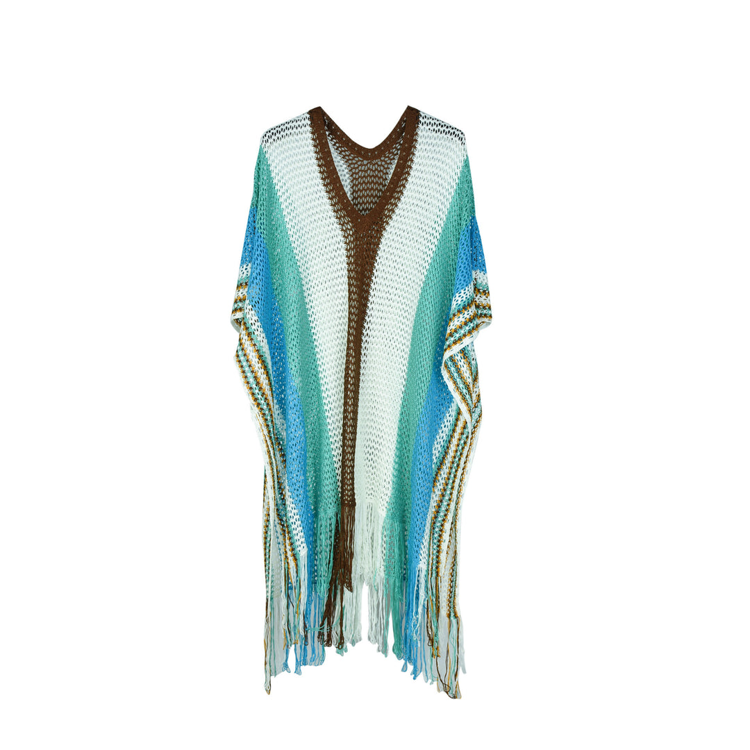 Dame strandponcho med legende netdesign og frynset kant Stilla