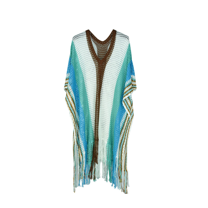 Dame strandponcho med legende netdesign og frynset kant Stilla