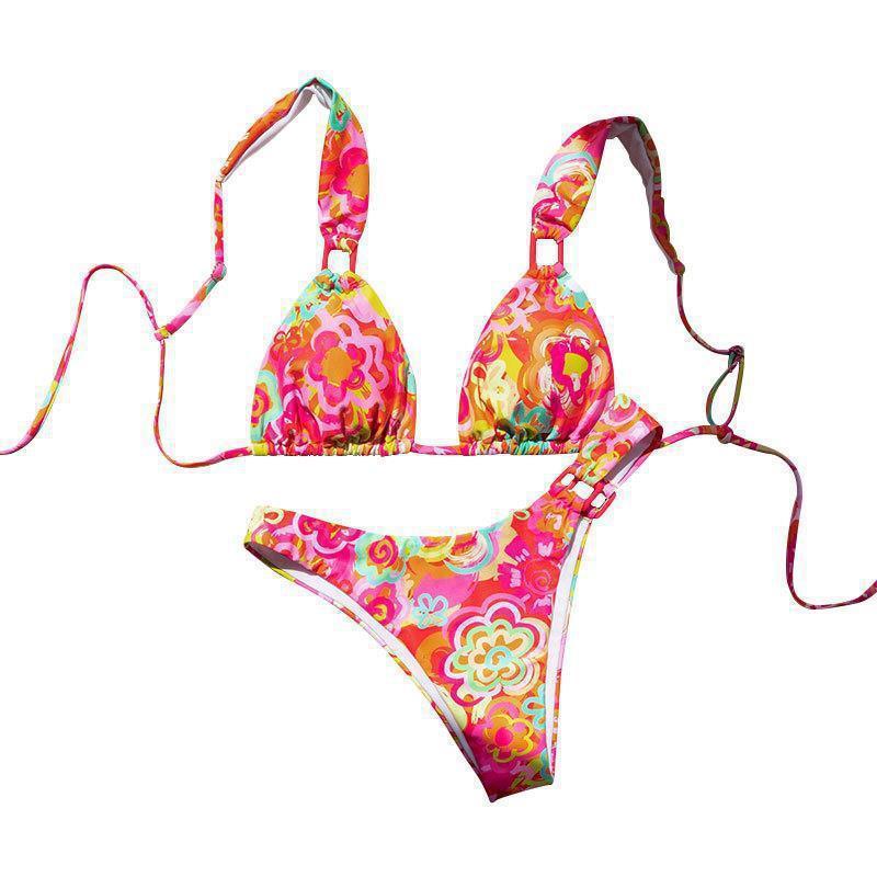 Dame Triangel-Bikini med legende blomsterdesign og justerbare stropper Skovae
