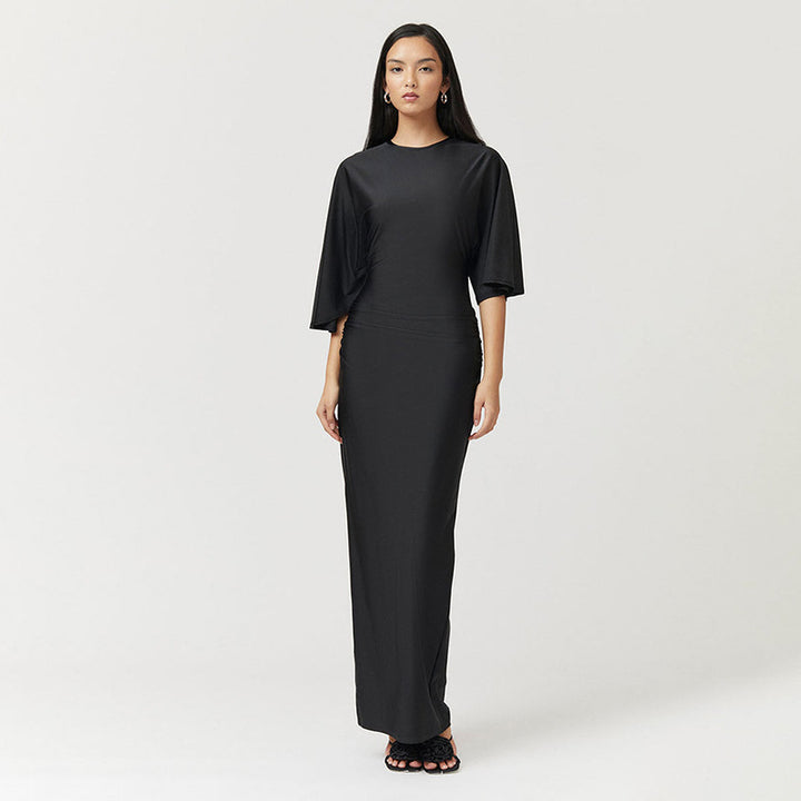 Femme Elegant Rynker Langærmet Maxi Kjole Stilla