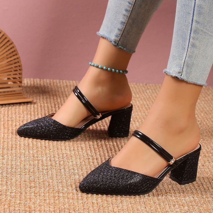 Dame Slingback Pumps med elegant glimmer-overflade og komfortabel blokhælt Stilla