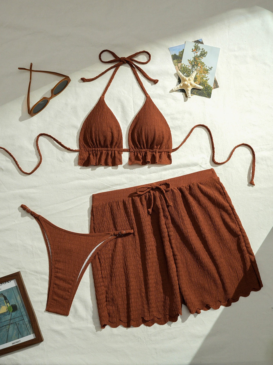 Dame triangel-bikini-sæt med afslappede shorts Skovae
