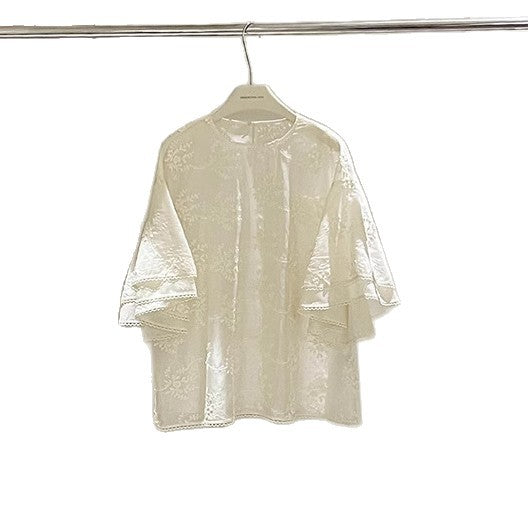 Dame luftig bluse med elegant lace og brede ærmer Stilla
