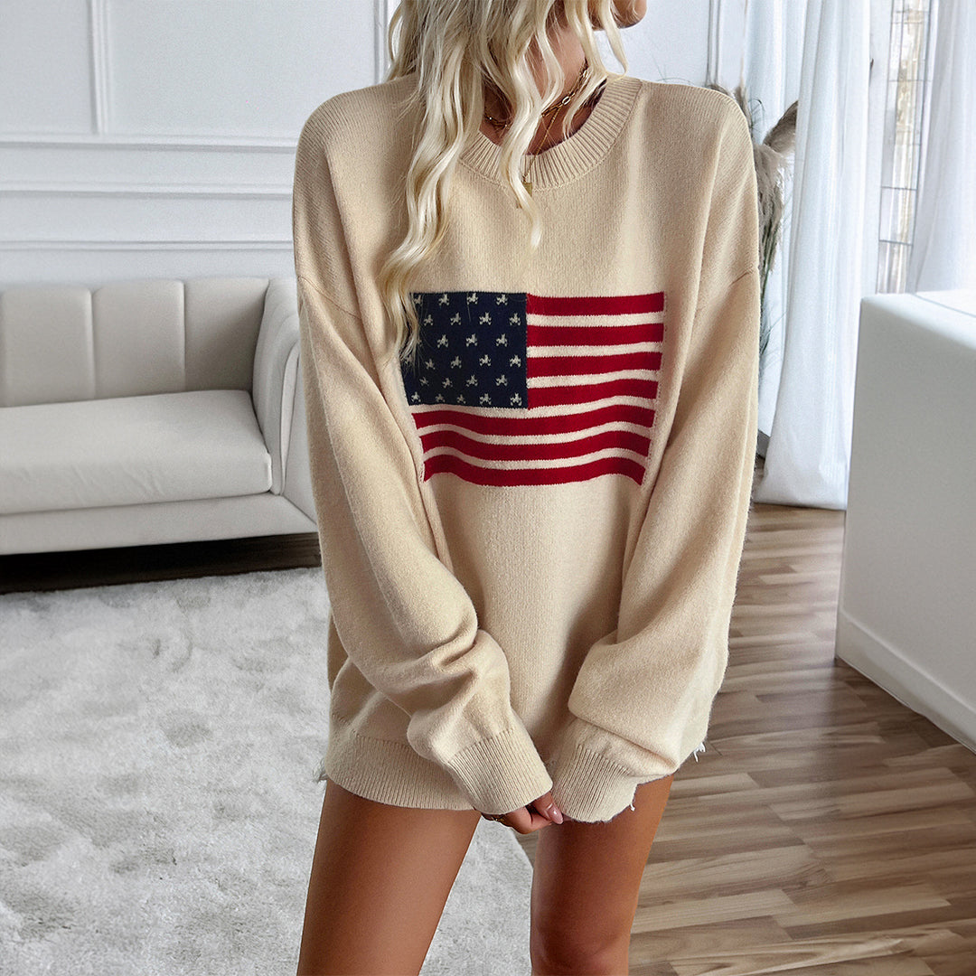 Dame sweatshirt med afslappet snit og US-flagmotiv Stilla