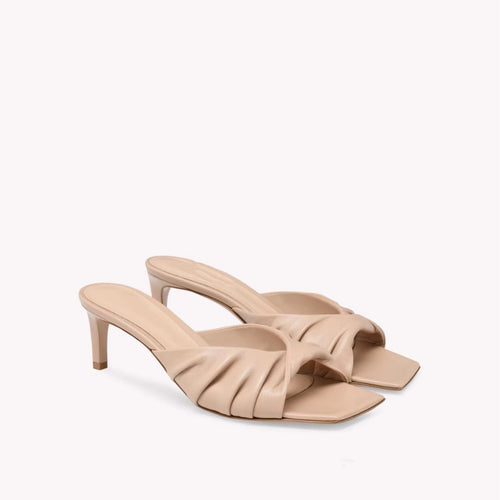 Dame Strappy Åben Tå Hæle Mules med Plissé-Detail  Stilla