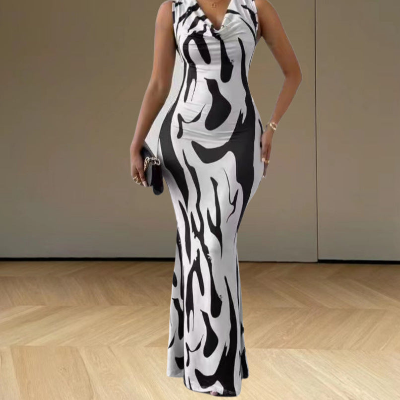 Kvinder elegant maxi kjole med figursyet snit og trendy mønster