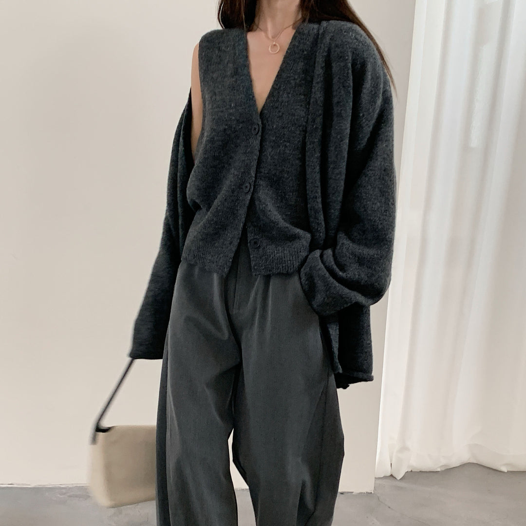 Kvinders casual strik cardigan med knaplukning og voluminøse ærmer Stilla