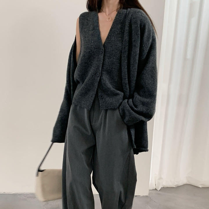 Kvinders casual strik cardigan med knaplukning og voluminøse ærmer Stilla