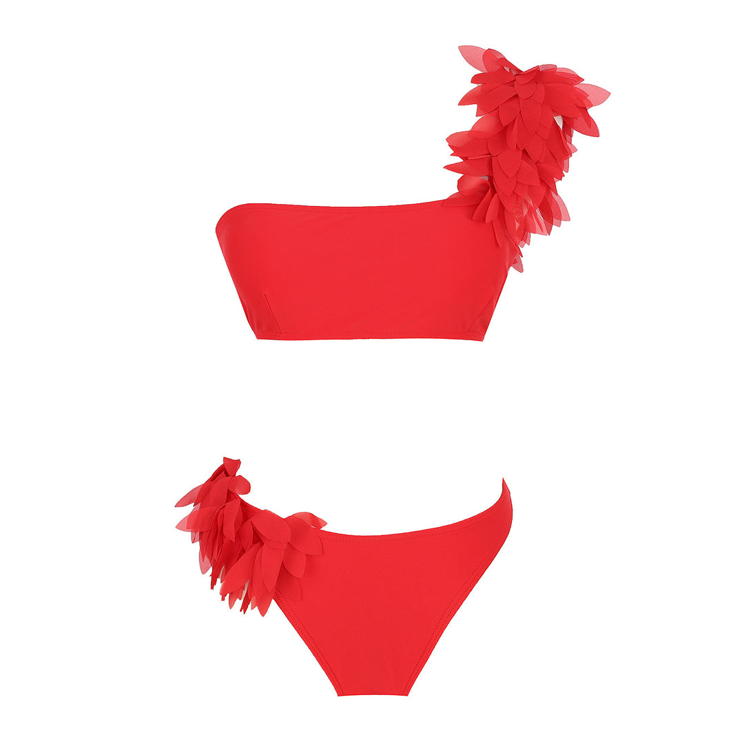 Dame bikini-sæt med asymmetrisk top og kreative blomsterapplikationer Stilla